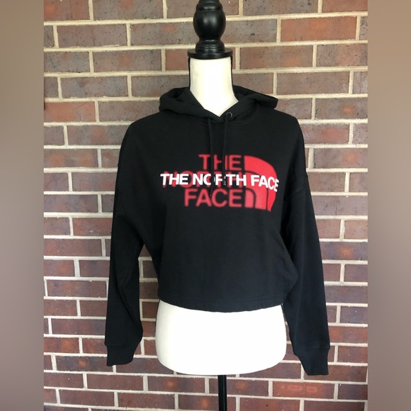 NWT The North Face Hoodie Cropped Black Red Logo Relaxed Fit Sweatshirt XS - Picture 8 of 8